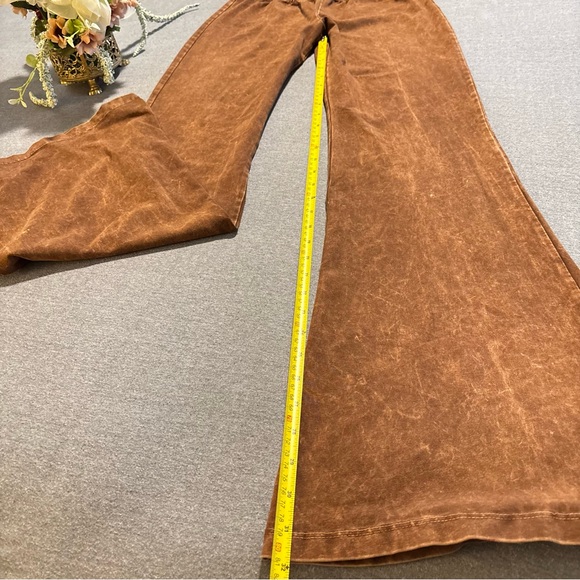 Chestnut Brown Boho Mineral Wash Flared Bell Bottom Stretch Pull On Pants Womens - Picture 13 of 15